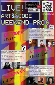 Live Art and Code Weekend Program Poster, text description is below